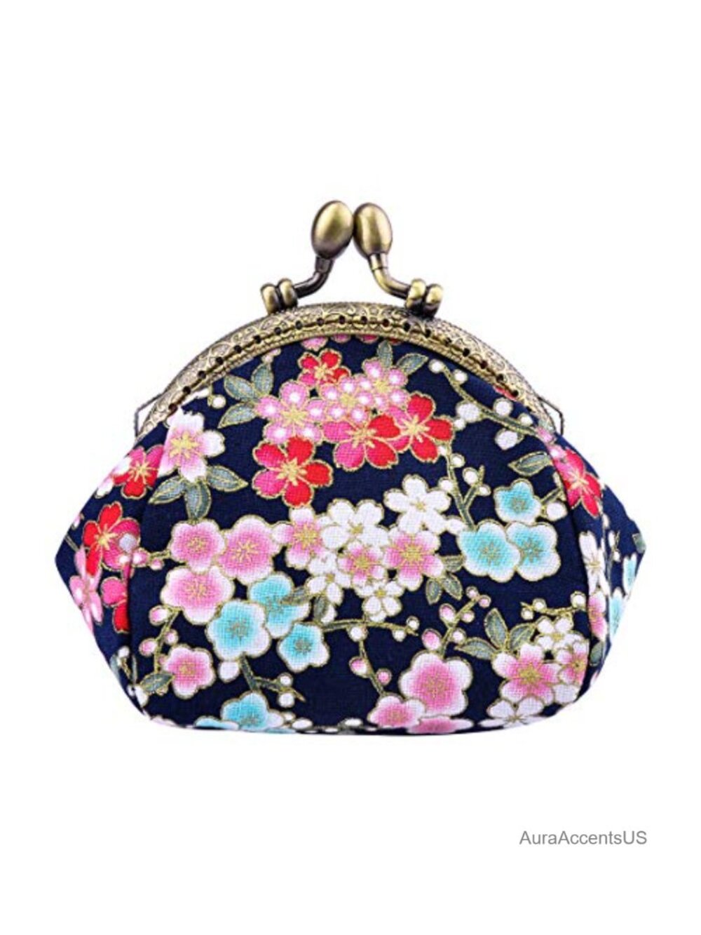 Canvas Kiss Lock Coin Purse Floral Mini Change Pouch Clasp Wallet